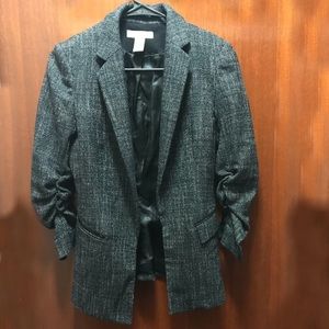 H&M charcoal blazer with ruched sleeves 3/4
